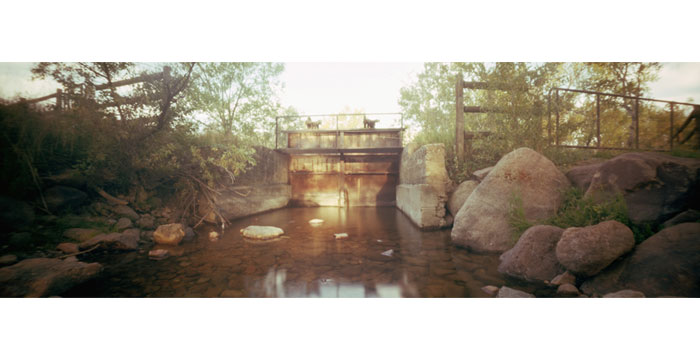 Sluice Gate at Sunrise, 2008. Pinhole Camera, Color Film, Pigment Inkjet Print, 12x36